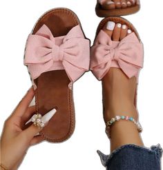 Flat Pink Sandals For Spring, Pink Flat Sandals For Spring, Feminine Pink Round Toe Sandals, Cute Flat Heel Sandals For Summer, Pink Synthetic Flat Heel Flip Flops, Trendy Pink Slip-on Sandals, Pink Open Toe Flip Flops For Summer, Feminine Closed Toe Beach Sandals, Feminine Open Toe Sandals For Beach