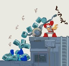 an animated image of a person on top of a machine with money coming out of it