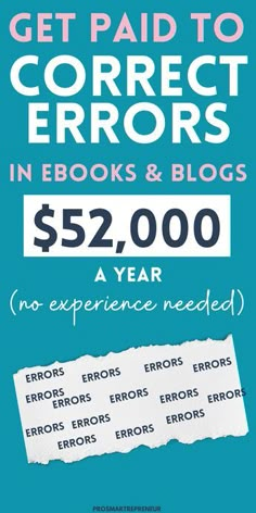 a blue poster with the words get paid to correct errors in books and blogs