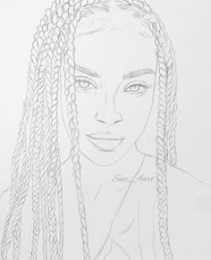 a drawing of a woman with long braids