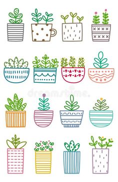 potted plants with different shapes and colors royalty illustration