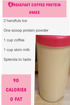 the instructions for making coffee protein shakers are shown in pink and white, along with information about how to use them