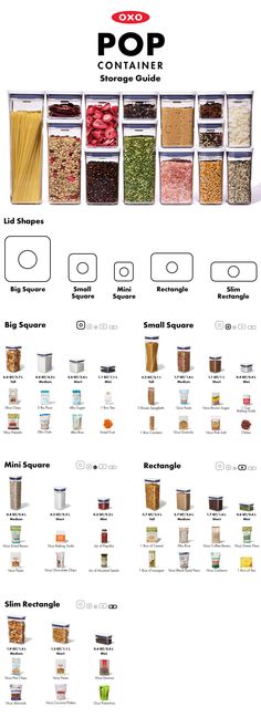 the contents of a container labeled in different colors and sizes are shown on this page