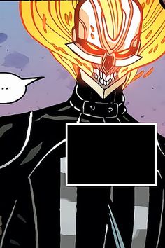 an image of a comic character with fire coming out of his head and holding a sign