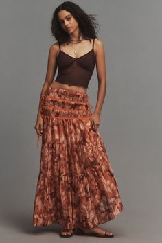 Rent Sheer Volume Maxi Skirt from Nuuly. Pick 6 items for $98/month. Free shipping + returns. Long Skirts Boho, Cute Maxi Skirts, Sheer Maxi Skirt, 2025 Aesthetic, Native Gardens, Flowy Maxi Skirts, Tiered Midi Skirt, Natural Clothing, Community Of Women