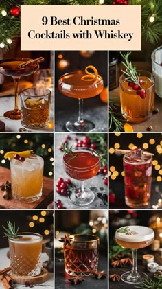 the 9 best christmas cocktails with whiskyy in glasses and garnishes