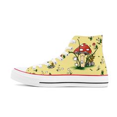 Embark on a whimsical journey with our Hand-Drawn Custom High-Top Shoes – a wearable canvas of nature's magic, featuring a delightful mushroom and snail pattern tailor-made for the free spirits and "Field Trippers" among us!* Wear-resistant rubber soles for white high top canvas shoes * Double stacked platform sole for 2.4cm heel height * Canvas durable upper material with EVA padded insoles * Features include bright-red striped line as fashion look * Completed with 8 eyelets and lace up closure for a classic look * Perfect for every season, suitable for women outfit Snail Pattern, White High Tops, Women Outfit, High Top Shoes, Among Us, Free Spirit, Top Shoes, Canvas Shoes, Bright Red