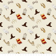 an image of harry potter pattern with scissors and hogwart's hat on it