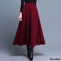 Olivia Mark - High-Waisted A-line Dance Long Skirt with Pleated Hem Beautiful Long Dresses, High Waist Dress, Body Dress, Women Long Dresses, Wine Red, A Line Skirt, Long Skirt, Elegant Dresses