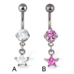 Belly button ring with dangling star shaped gem Piercing Navel, Navel Jewelry, Navel Rings, Belly Ring