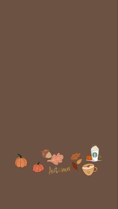 an autumn background with coffee, leaves and pumpkins