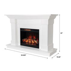 a white fireplace with the measurements for it's mantle and fire place in front