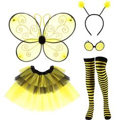 PRICES MAY VARY. What You Will Receive: the package comes with 1 piece of tutu dress, 1 piece of wings, 1 piece of antenna headband, 1 pair of striped leggings, and 1 piece of antenna headband, sufficient style will cater your party supply Exquisite Design: the bee costume set is a lovely outfit with classic and generous yellow and black colors, the bee eye glasses is designed with honeycombs patterns, and the bee headband is embellished with antenna, and the bee wings will have you flying aroun Bee Headband, Bee Glasses, Antenna Headband, Bumble Bee Costume, Thigh High Leg Warmers, Bee Wings, Duo Costumes, Baby Costumes Girl, Bee Costume