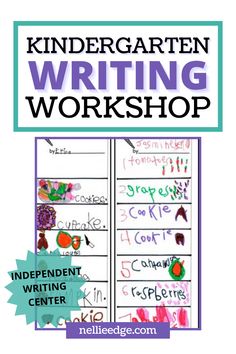 the front cover of an independent writing center for children with words and pictures on it