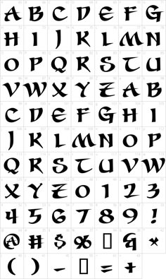 an old english alphabet is shown in black and white