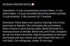 the ingredients for a chocolate peanut butter protein bar are shown in black and white text