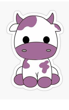 a purple and white cow sticker