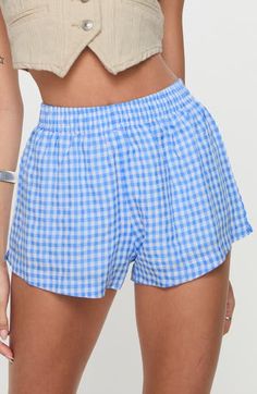 Playful gingham checks enliven breathable cotton-blend shorts that take inspiration from boxer styles. Elastic waist Back patch pockets 60% cotton, 40% recycled polyester Machine wash, tumble dry Imported Cotton Gingham Pajama Shorts With Elastic Waistband, Gingham Bottoms For Beach Vacation, Gingham Bottoms For Vacation And Beach Season, Summer Gingham Bottoms With Pockets, Gingham Bottoms For Beach Season Vacation, Gingham Bottoms With Pockets For Summer, Summer Picnic Bottoms With Pockets, Summer Bottoms With Pockets For Picnic, Cotton Gingham Shorts For Loungewear