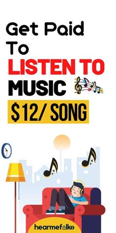 a poster with the words get paid to listen to music $ 12 / song on it