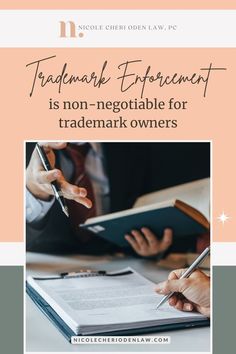 a book cover with two people writing on it and the title, traditional enforcement is non - negotiateable for trademark owners