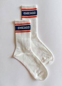 *Alice & Wonder original design* Inspired by the OG sport socks from the 80s, this crew was made for game day. Navy and orange Chicago block mini crew sock. 100% Cotton. One Size Fits Most. Sporty Cotton Socks With Letter Print, Sports Cotton Socks With Letter Print, Retro White Cotton Socks, White Cotton Retro Socks, White Sports Socks With Letter Print, White Casual Socks For Sports Events, Casual White Socks For Sports Events, Sweat Sets, Navy And Orange