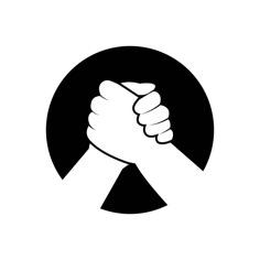 a black and white image of a hand holding something in the middle of a circle