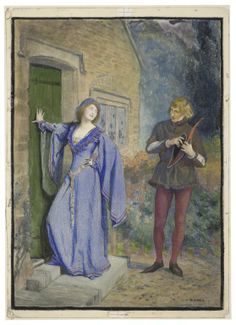 a painting of a woman standing next to a man