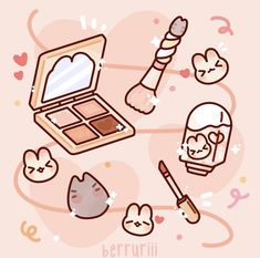 an illustration of cosmetics and makeup products on a pink background with the words befruiti above it