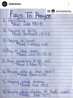 a paper with writing on it that says keys to prayer