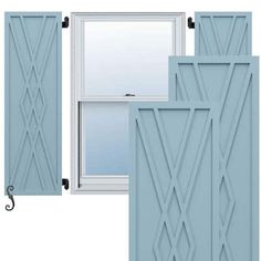 three different types of doors and windows with the same design on each door, one in blue