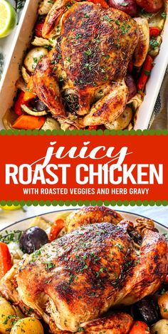 roast chicken with roasted veggies and herb gravy