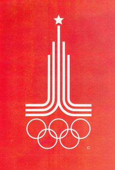 an olympic logo on a red background with white circles and stars in the center,