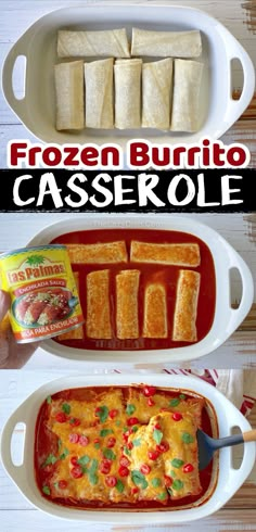 an image of frozen burrito casserole being served in the oven and then topped with cheese