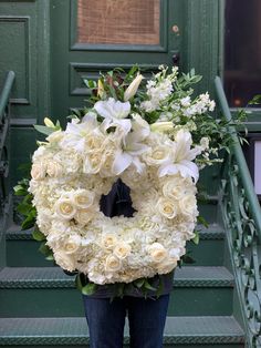 Classic White Sympathy Funeral Wreath Nyc Florist, Italian Ruscus, Orchid Plants, All Flowers, Garden Styles, Holiday Collection, Flower Shop, Classic White, Bridal Bouquet