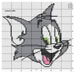 a cross stitch pattern with an image of a cat's face in grey and white