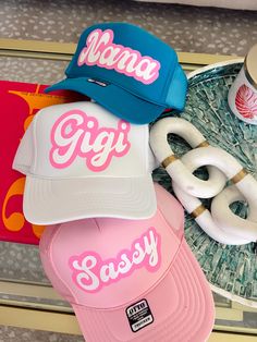 For the cool grandma in your life! Customize with your grandma name and your choice of hat color! Pink Curved Brim Hat Personalized, Personalized Pink Snapback Hat, Customizable Pink Hat With Curved Brim, Pink Personalized Baseball Cap, Personalized Pink Cap, Fun Multicolor Customizable Hats, Customizable Fun Pink Baseball Cap, Customizable Playful Cap, Customizable Pink Fun Baseball Cap