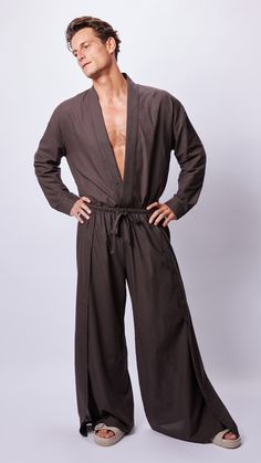 Brown Kimono, Cotton mens kimono robe&pants ,Men's kimono, Boheme dressing gown for man, summer clothing,Boho men clothing,gift for him. Spring Cotton Kimono For Meditation, Brown Cotton Kimono With Kimono Sleeves, Asian Robes Men, Man In Kimono, Men’s Kimono Outfit, Mens Silk Robe, Men Kimono, Mens Kimono, Brown Kimono