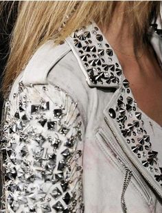 Christophe Decarnin, Sweet Image, Studs And Spikes, White Studs, Pastel Outfit, Studded Jacket, Dress Sweater, Rocker Chic, Studded Leather