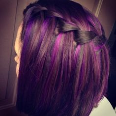 Makeup, fashion, hair, nails Highlights Purple, Purple Highlights, Hair Brunette, Hair Color And Cut, Crazy Hair, Love Hair, Brunette Hair, Great Hair