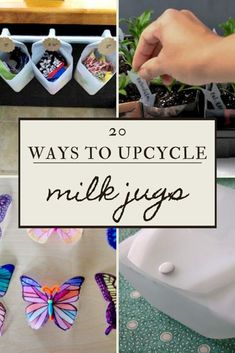 there are many different things to make with milk jugs and plastic cups on the table