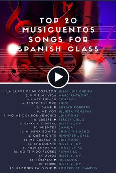 an image of a poster with the words top 30 musicians for spanish class