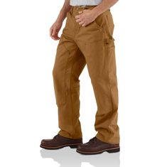 Hard work calls for hard-wearing clothes like the Carhartt double-knee pants in washed duck. These 100% cotton work pants offer legendary durability with a loose fit through the seat and thighs for easy movement and an assortment of front, back, and side pockets to keep essentials close at hand. Pair them with Carhartt knee pads for even more comfort and durability. Features 12-ounce, 100% cotton ringspun washed duck canvas With a roomy fit through the hips and thigh and cuffs that fit easily ov Best Work Pants, Work Furniture, Canvas Pants, Clothes Making, Knee Pants, Carhartt Jeans, Carhartt Pants, Utility Pockets, Knee Pads