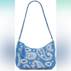 The Color Is Sweet Garden Blue Blue Pouch Shoulder Bag For Spring, Blue Rectangular Crochet Bag For Spring, Rectangular Blue Crochet Bag For Spring, Blue Clutch For Summer Evenings, Elegant Blue Summer Bags, Blue Evening Clutch For Summer, Blue Shoulder Bag With Removable Pouch For Summer, Blue Crossbody Evening Bag With Removable Pouch, Blue Clutch Bag For Daily Use