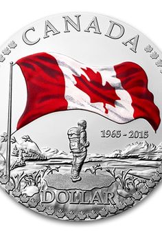 the canadian flag is flying on top of a silver coin, which reads canada dollars