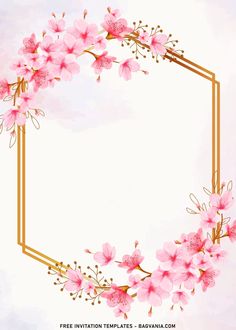 pink flowers and gold frame on a white background