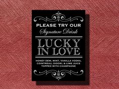 a black and white wedding card with the words candy buffet written on it, against a red background