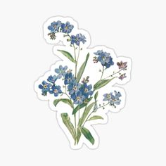 blue flowers sticker with green leaves on the bottom and one flower in the middle