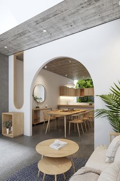 a living room filled with furniture and a wooden table