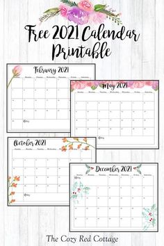 three calendars with flowers on them and the text free 2021 calendar printable