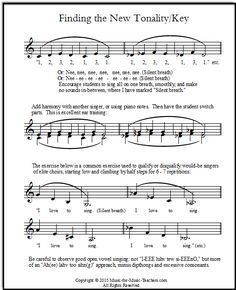 sheet music with the words finding the new tonal key in black and white text